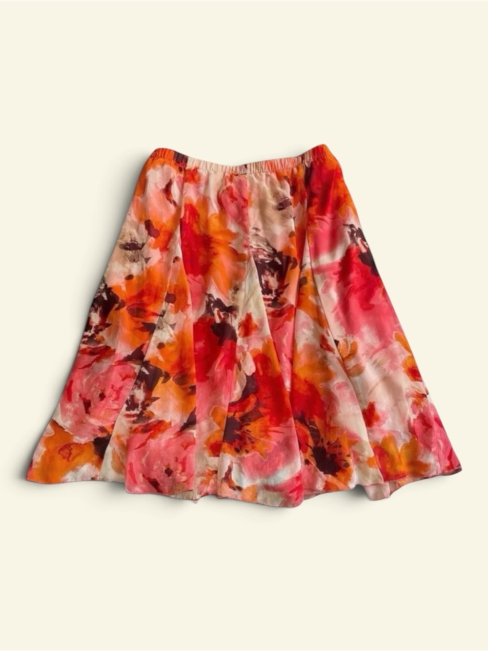 Christopher & Banks Pink Orange Floral Midi Skirt Elastic Waist Boho Chic Large